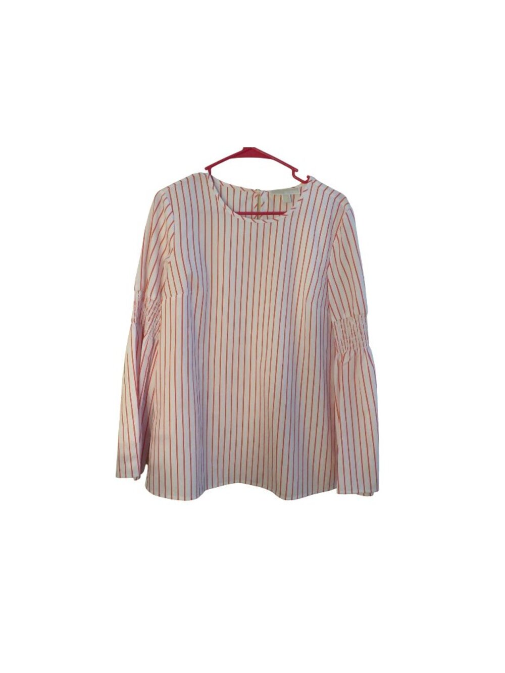 Michael Kors Womens Red & White Striped Long Sleeve Top With Shirred Cuffs Size